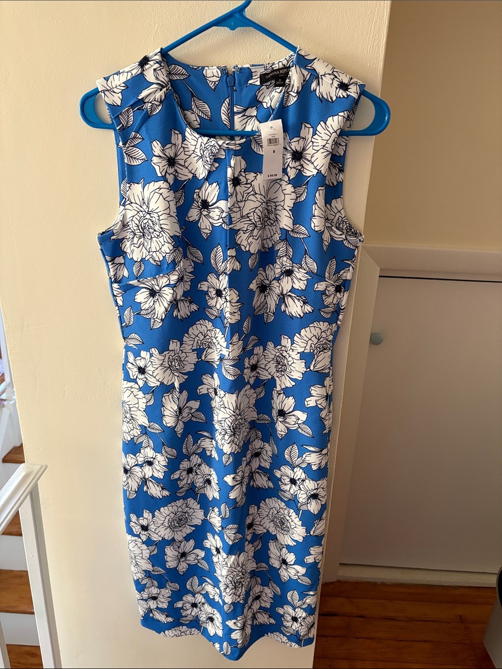 Banana Republic Blue and White Floral Midi Sheath Dress